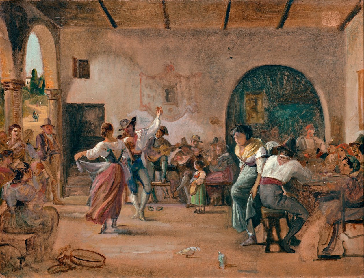 Tanec v Osterii, asi 1860 (olej na kartě) od Wilhelm Marstrand