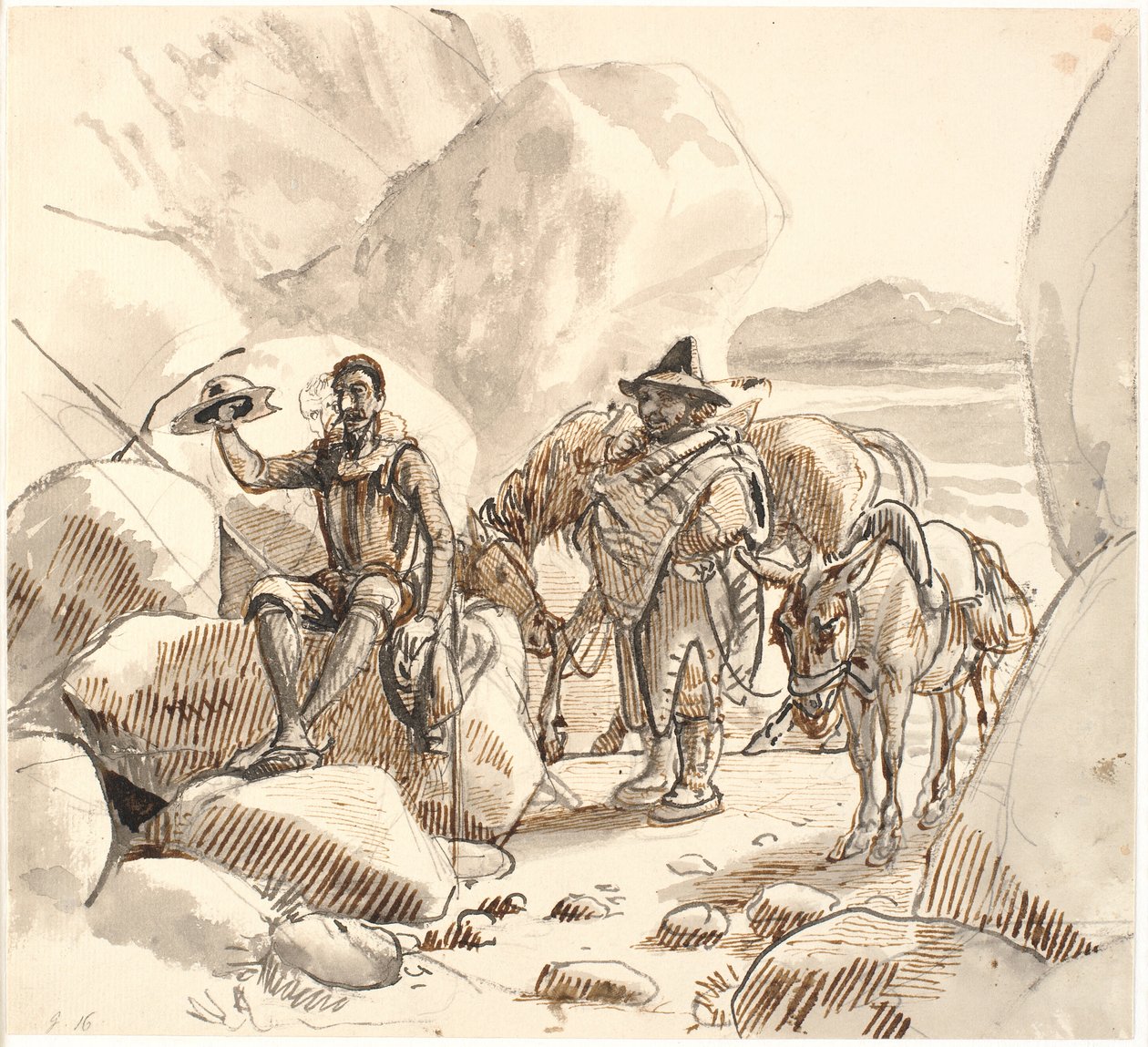 Don Quijote učí Sancha o pověsti a budoucnosti rytířů od Wilhelm Marstrand