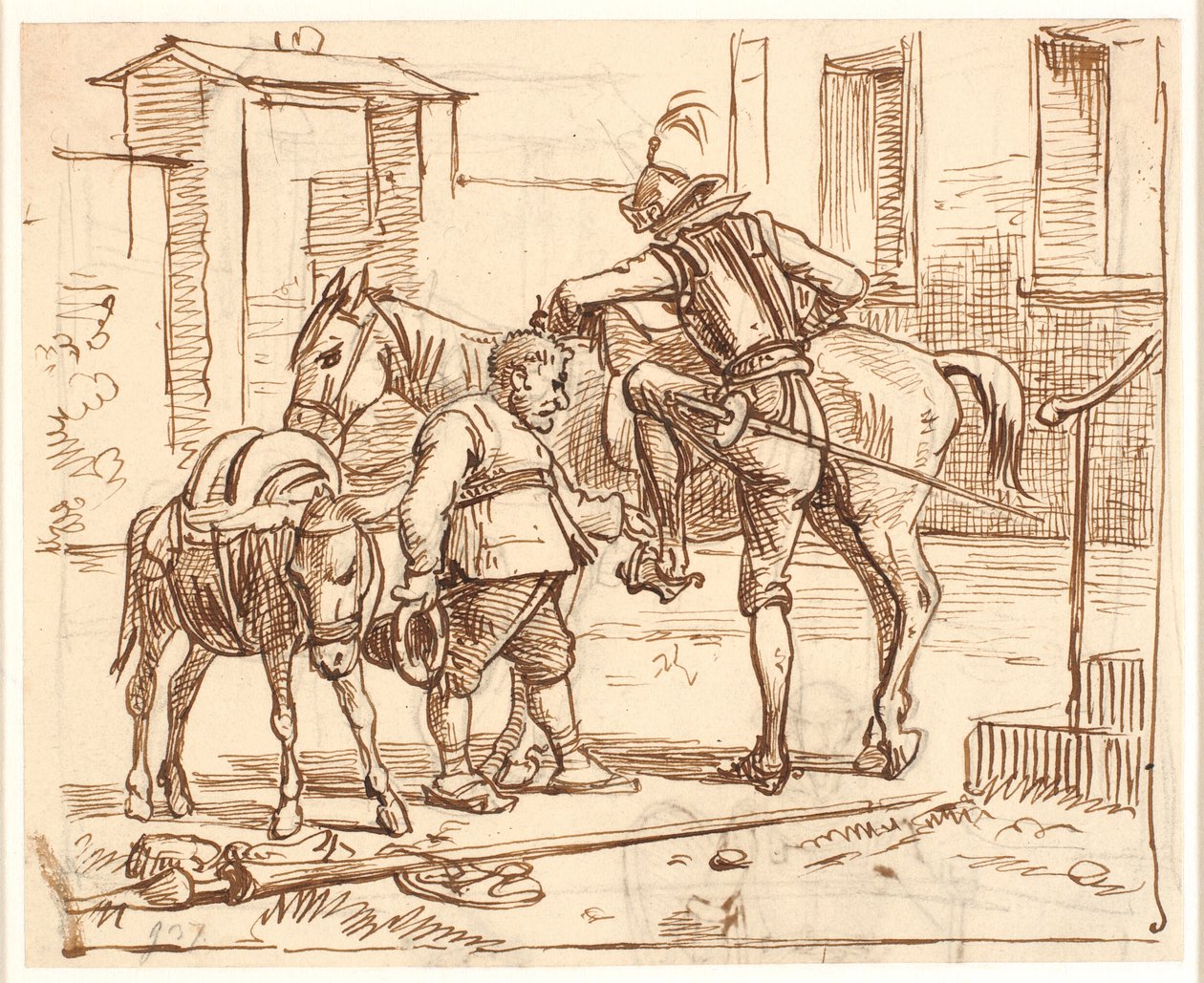 Don Quijote nasedá na koně od Wilhelm Marstrand