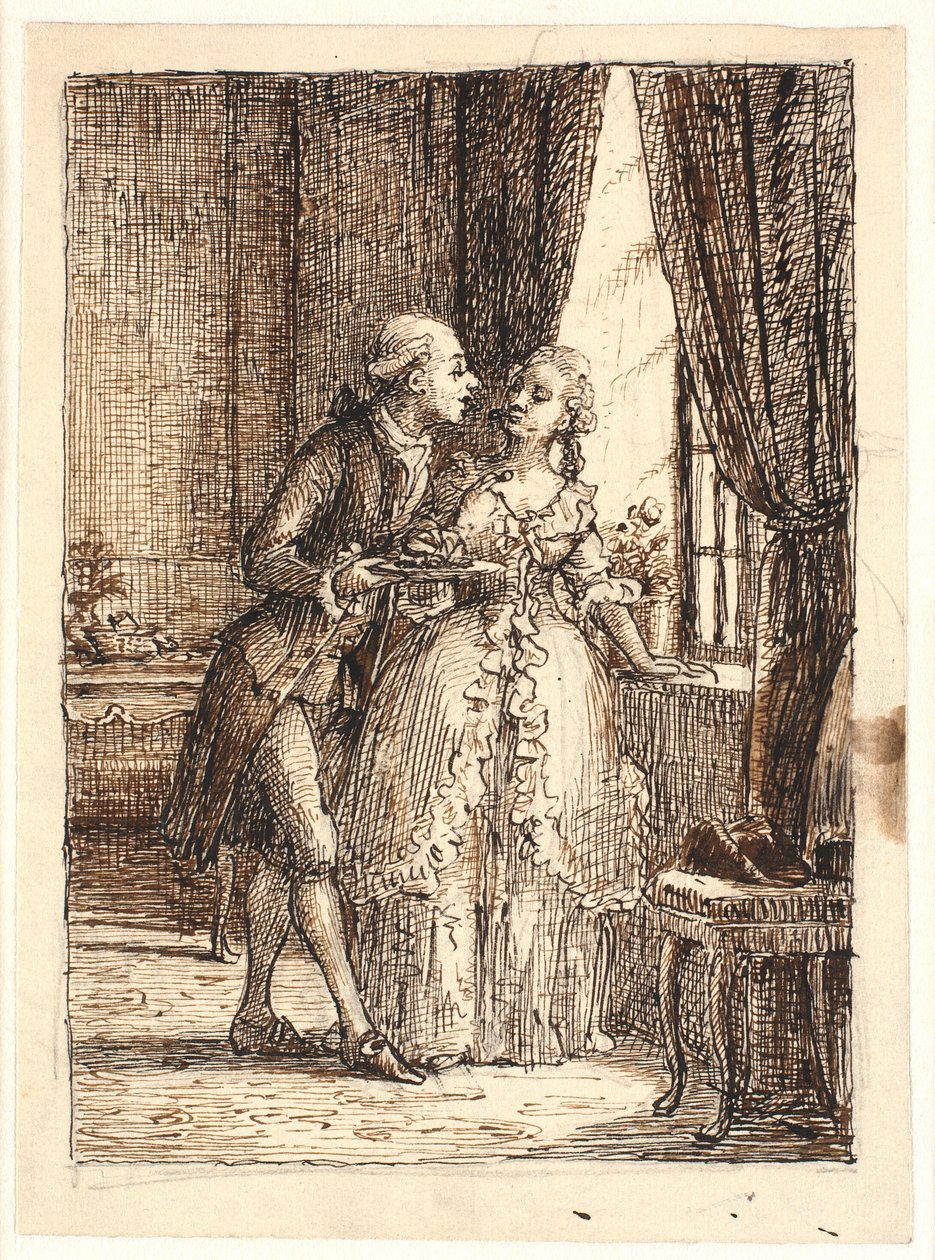 Mladý manželský pár. Korunní princ Frederik (pá. 5) jí třešně v Charlottenborgu s korunní princeznou Louise od Wilhelm Marstrand