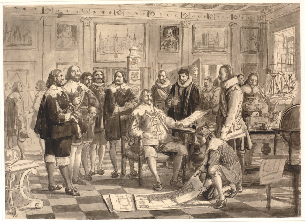 Plán burzy předkládá Chr. 4. v audienční síni v Rosenborgu od Wilhelm Marstrand