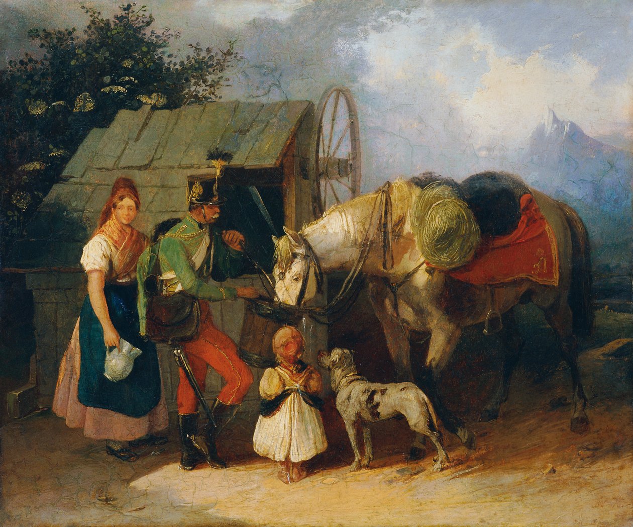 Huzar am Brunnen od Wilhelm Richter