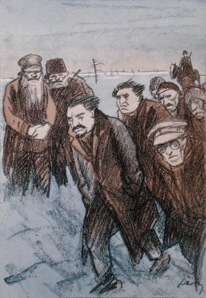 Karikatura Leona Trockého (1879-1940) na Sibiři, z časopisu 