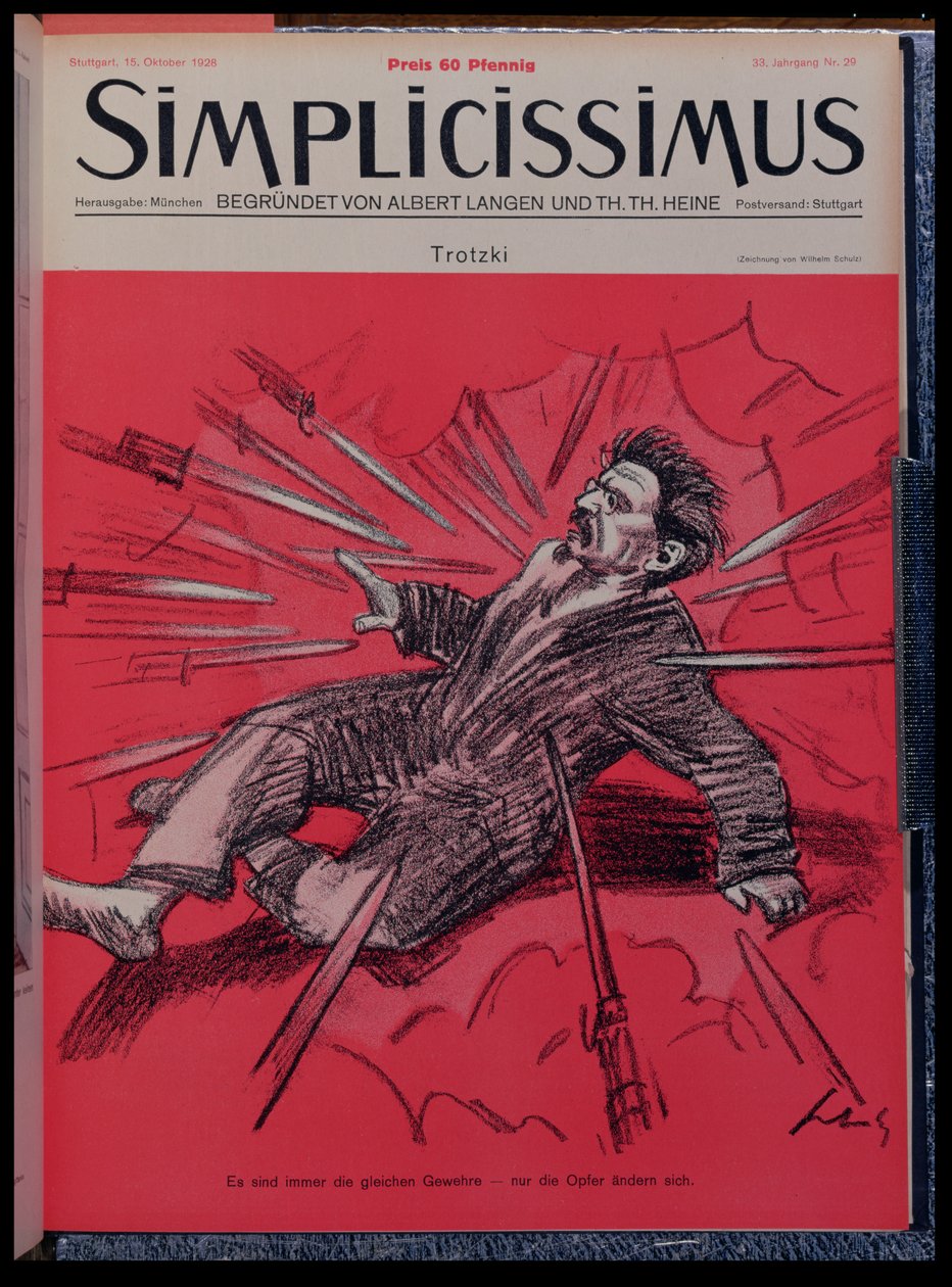 Karikatura Leona Trockého (1879-1940) pod útokem, z časopisu „Simplicisissimus“, říjen 1928 (barevné lito) od Wilhelm Schulz