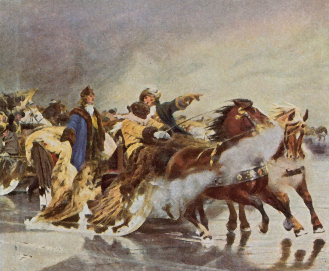 Přejezd Velkého kurfiřta přes Kuršský záliv, leden 1679 (barevná litografie) od Wilhelm Simmler