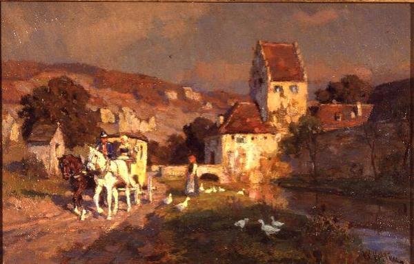 Kůň a kočár u řeky od Wilhelm Velten
