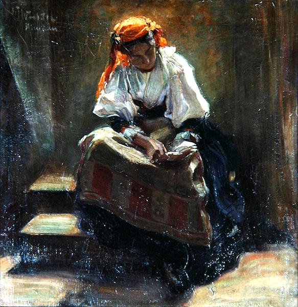 Dívka s knihou, kolem roku 1900 (olej na plátně) od Wilhelm Wachtel