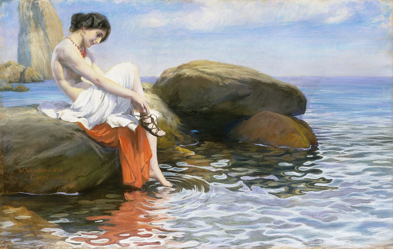 Příprava na koupání (pastel na papíře) od Wilhelm Wunderwald