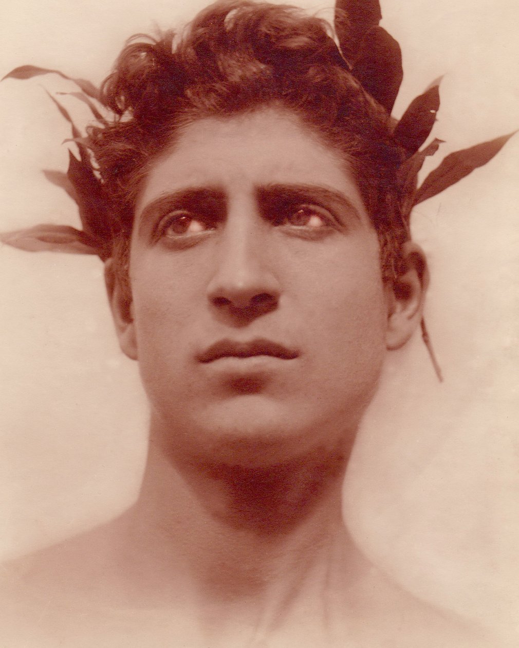 Studie chlapce s věncem, Sicílie, C.1898 (sépiová fotografie) od Baron Wilhelm von Gloeden