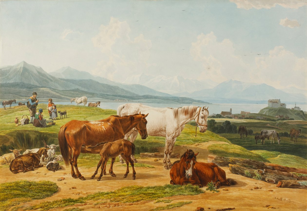 Obr. 14 Wilhelm Alexander Wolfgang von Kobell Alpské jezero a pastvina s koňmi od Wilhelm von Kobell