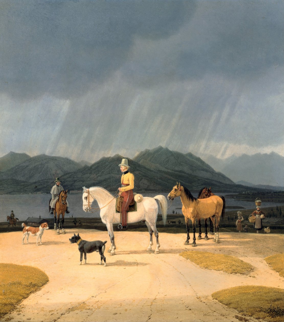 Němčina:  Reiter am Tegernsee Jezdci u jezera Tegernsee od Wilhelm von Kobell