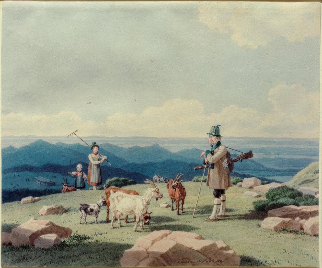 Lovec s dojnicí a dítětem na Hirschbergu od Wilhelm von Kobell