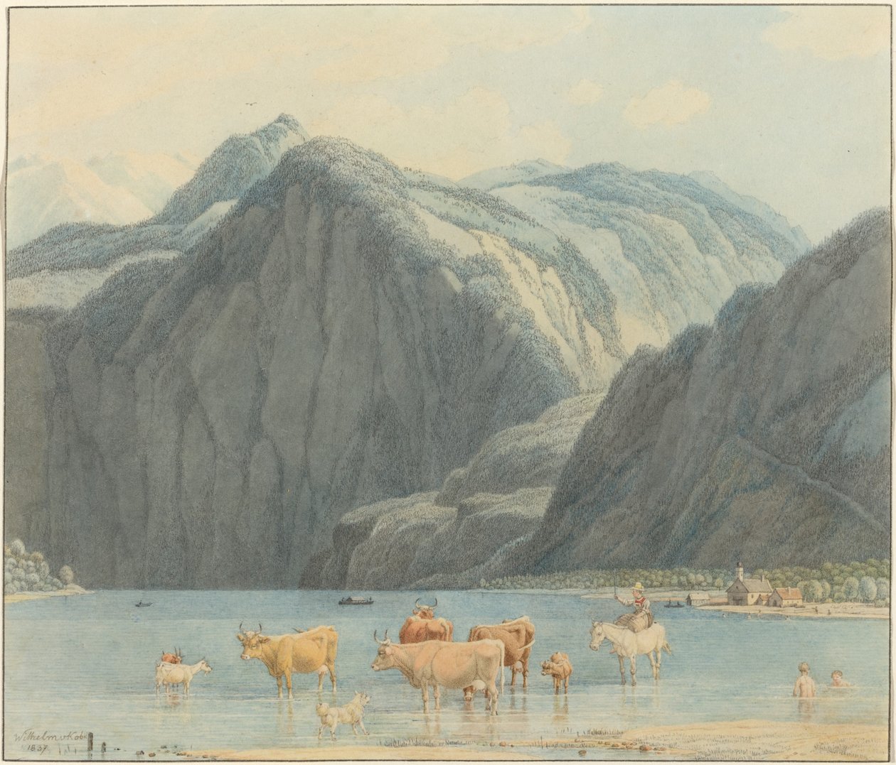 Königsee s Cliffs of St. Bartholomëe od Wilhelm von Kobell