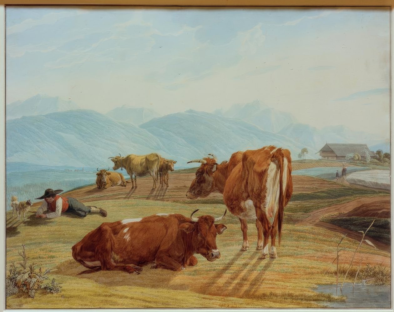 Pasoucí se krávy před vysokohorskou krajinou od Wilhelm von Kobell