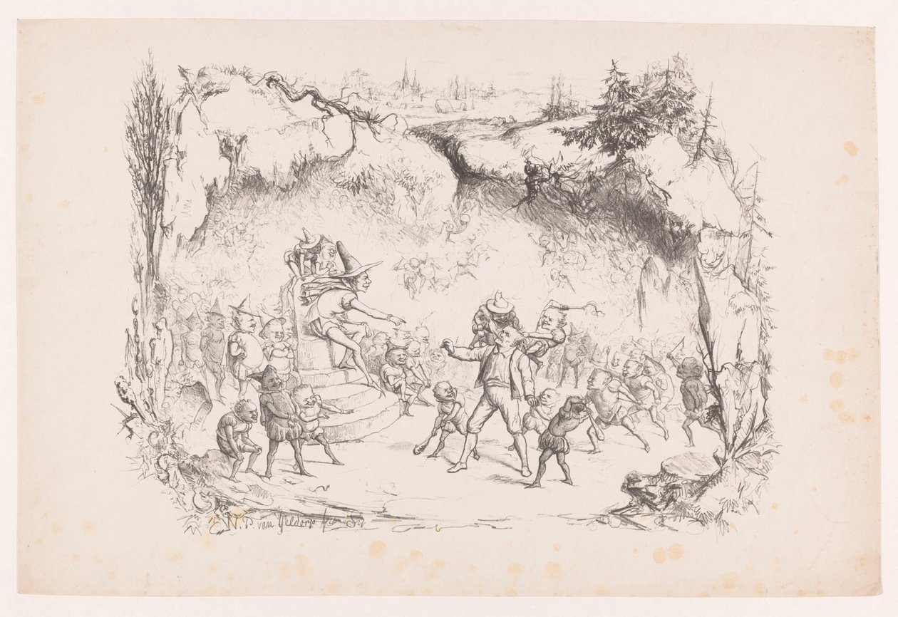 Gabriel Grub v propasti potrestán gnómy Art Album W. P. van Geldorpa (název série) od Wilhelmus Petrus van Geldorp