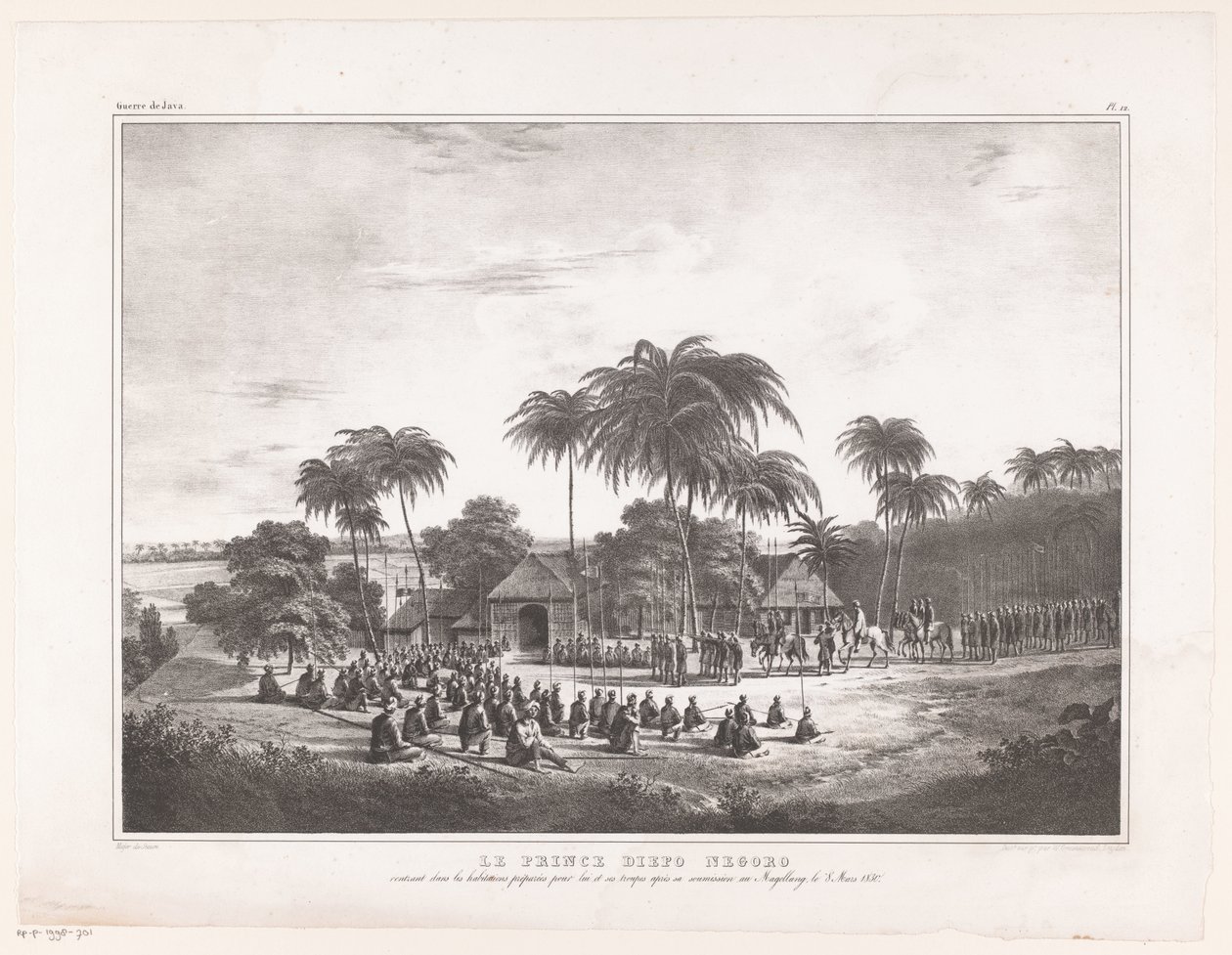 Aankomst van Prins Diepo Black in MagelangLe Prince Diepo Black (název na objektu)Atlas Memoirs of the War on the Island of Java 1825 to 1830 (název série) od Wilhelmus van Groenewoud
