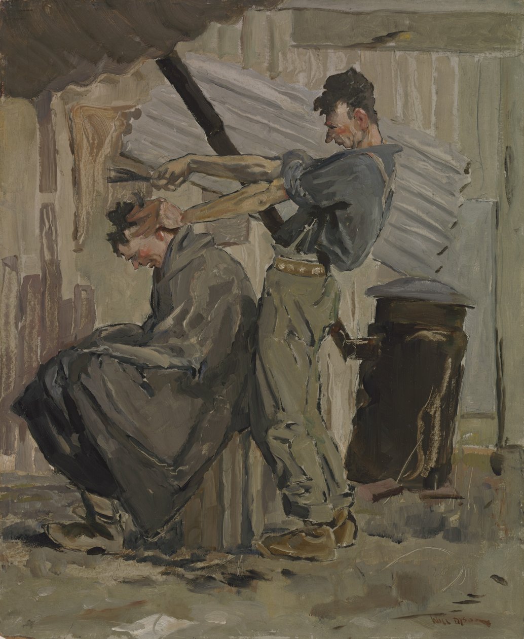 Amatér („Kdo stříhá tyhle vlasy, ty nebo já“), 1920 (olej na kartonu) od Will Dyson