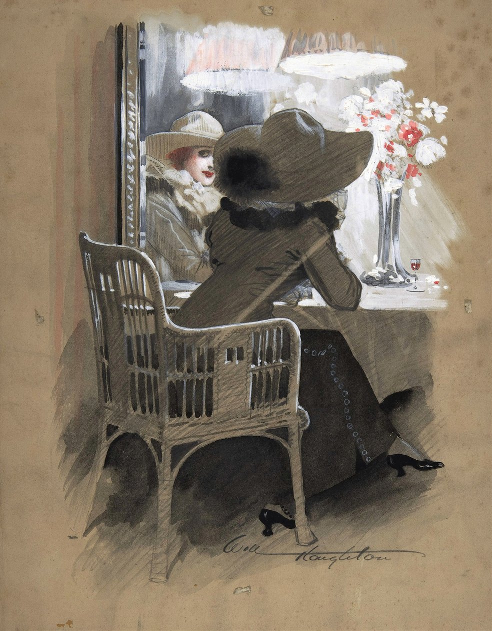Portrét ženy sedící u stolu, kolem roku 1896 (akvarel, bílá a červená tempera přes grafit) od Will Houghton
