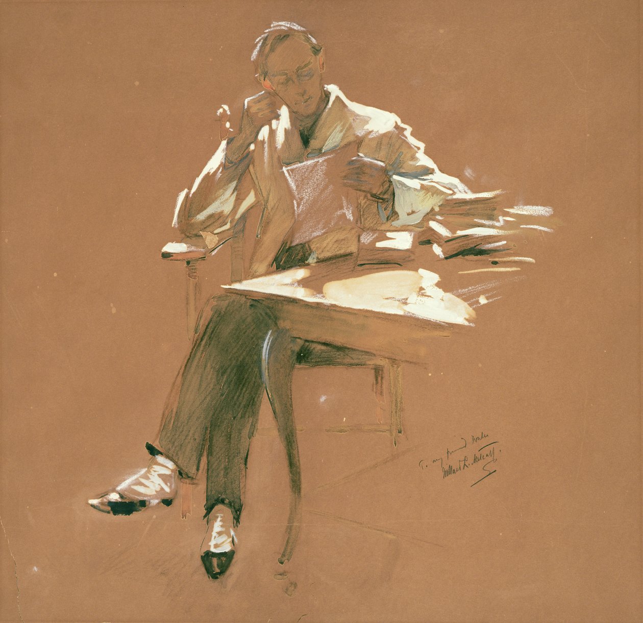 Profesor (chacoal, pastel a kvaš na papíře) od Willard Leroy Metcalf