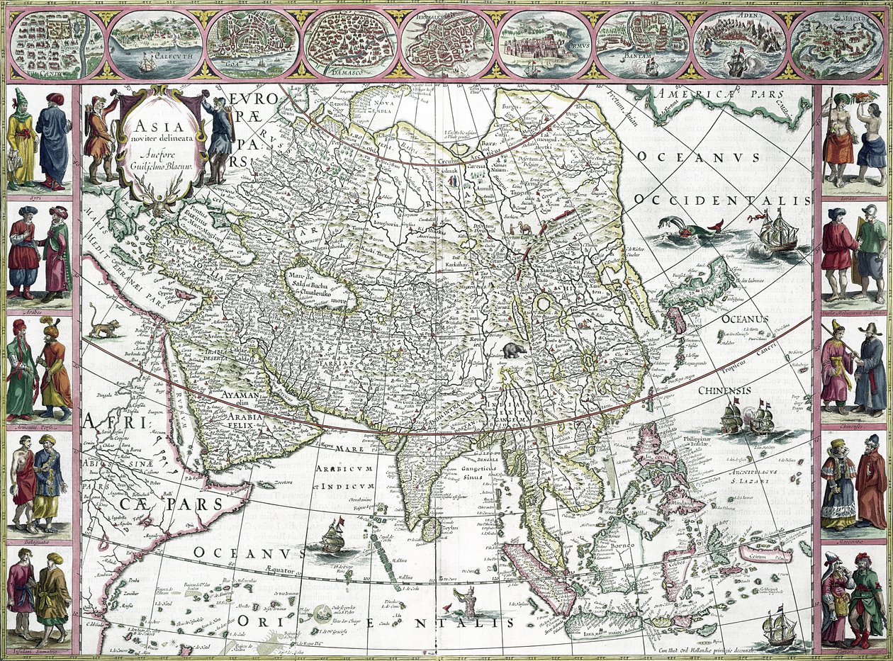 Asie nově vymezená, 1617 (barevná rytina) od Willem Janszoon Blaeu