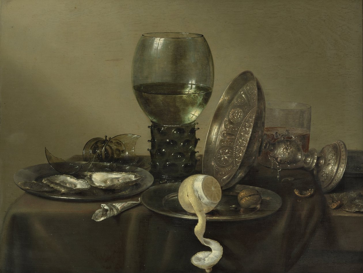 Zátiší s ústřicemi, Rummer, Lemon a Silver Bowl od Willem Claesz. Heda
