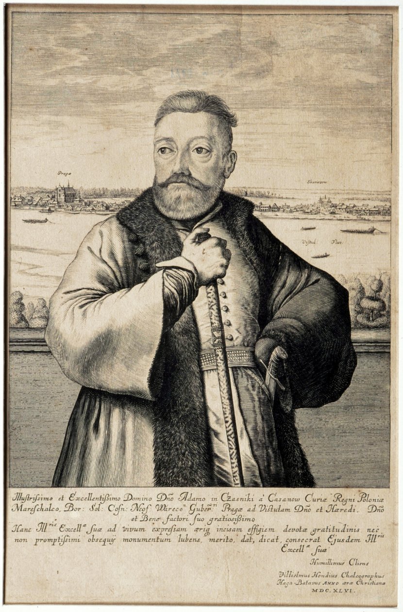 Portrét Adama Kazanowského proti Praze a Skaryszewovi od Willem Hondius
