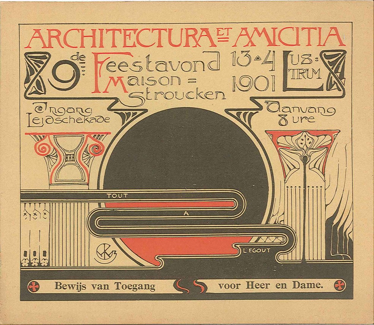 Vstupné na slavnostní večer 13. dubna 1901 u příležitosti 9. lustra Architectura et Amicitia od Willem Kromhout