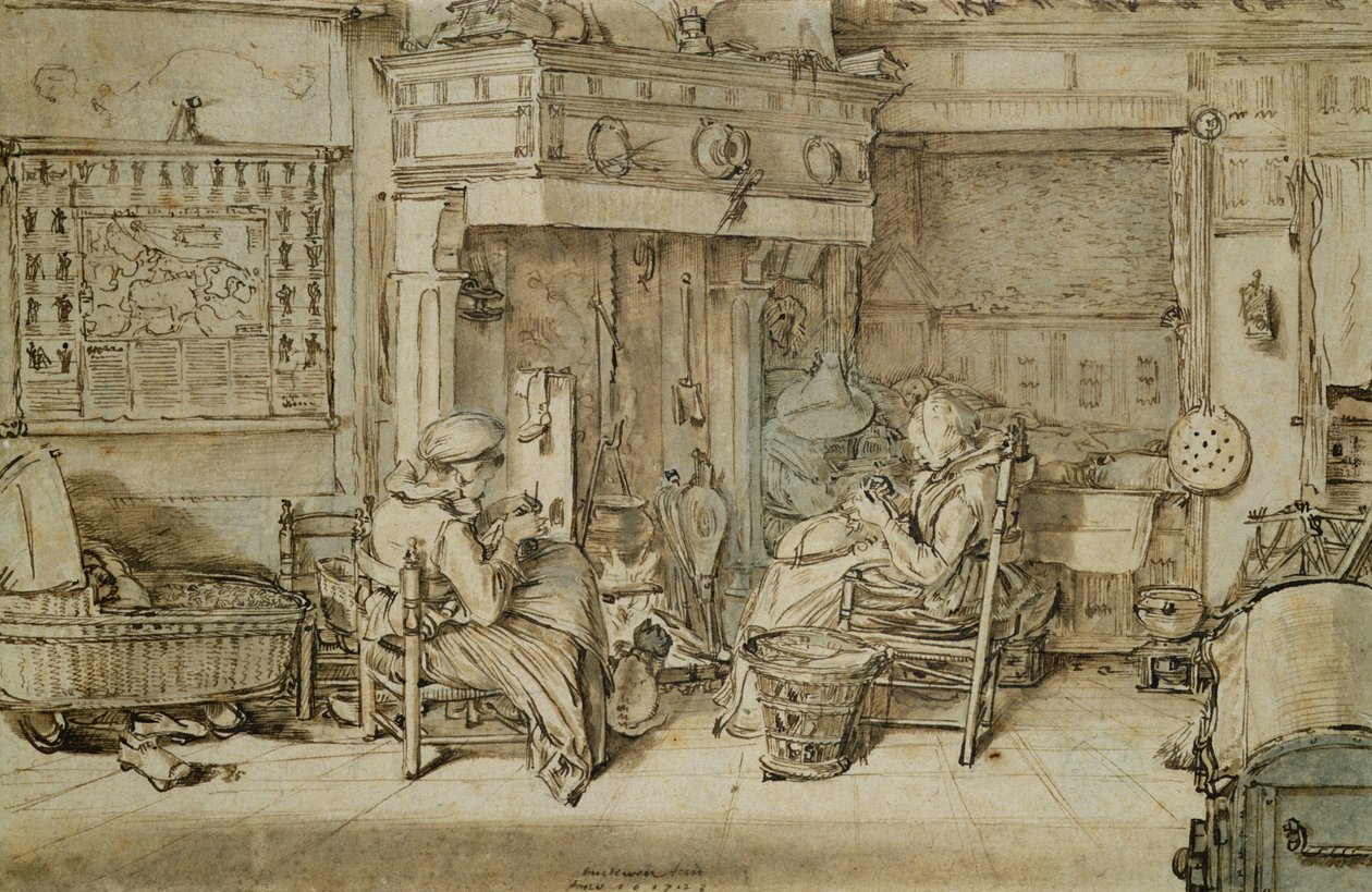 Nizozemský interiér, 1617 (pero, inkoust a štětec na papíře) od Willem Pietersz Buytewech