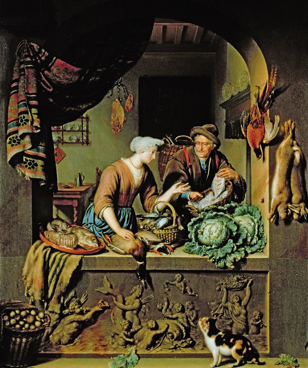 Žena a prodavač ryb, 1713 od Willem Van Mieris