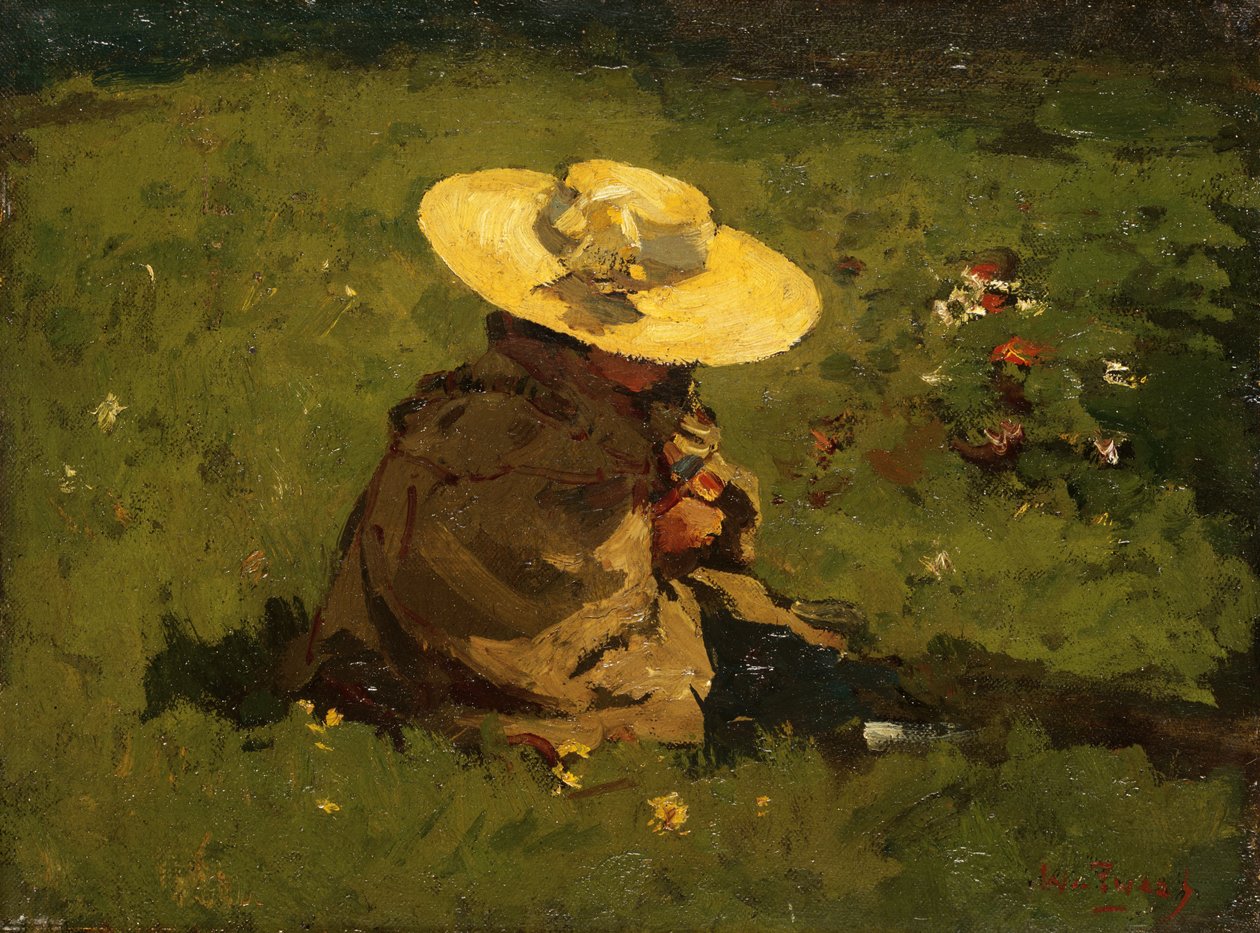 Dívka v trávě, cca 1895 (panel) od Willem de Zwart