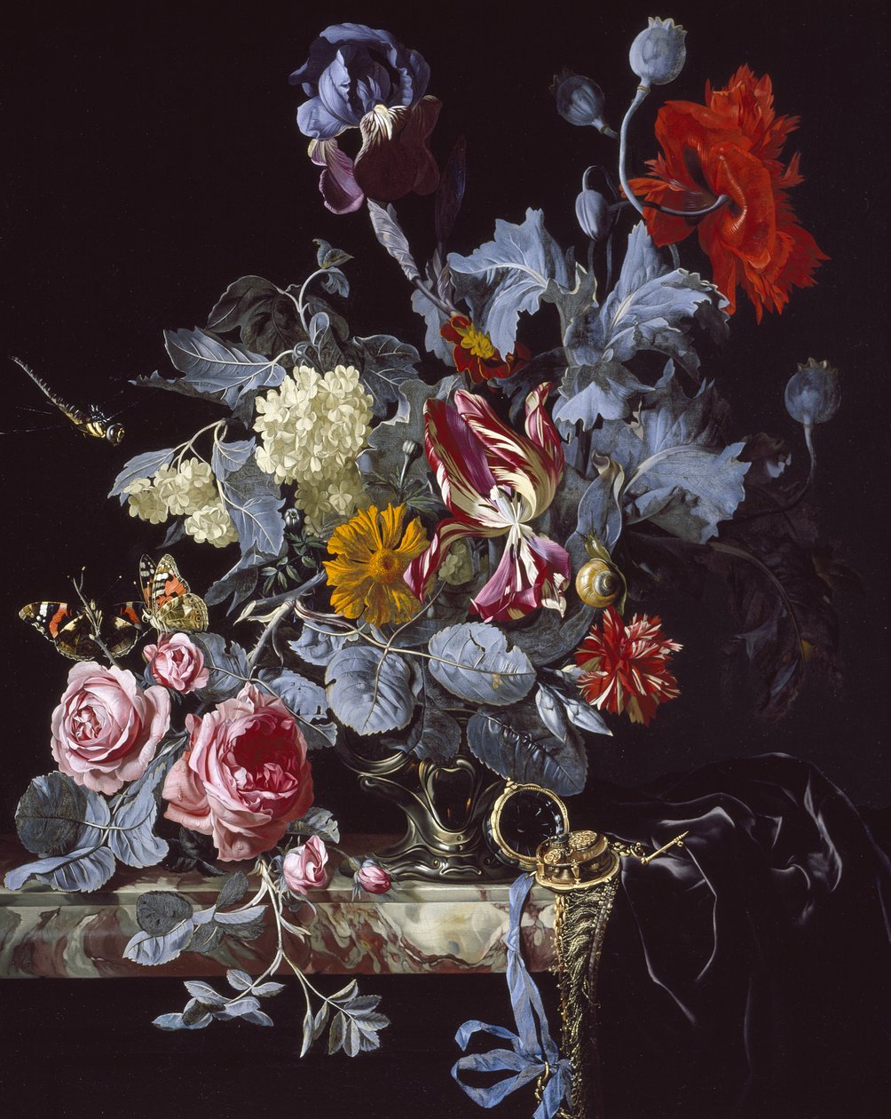 Váza s květinami a hodinkami od Willem van Aelst