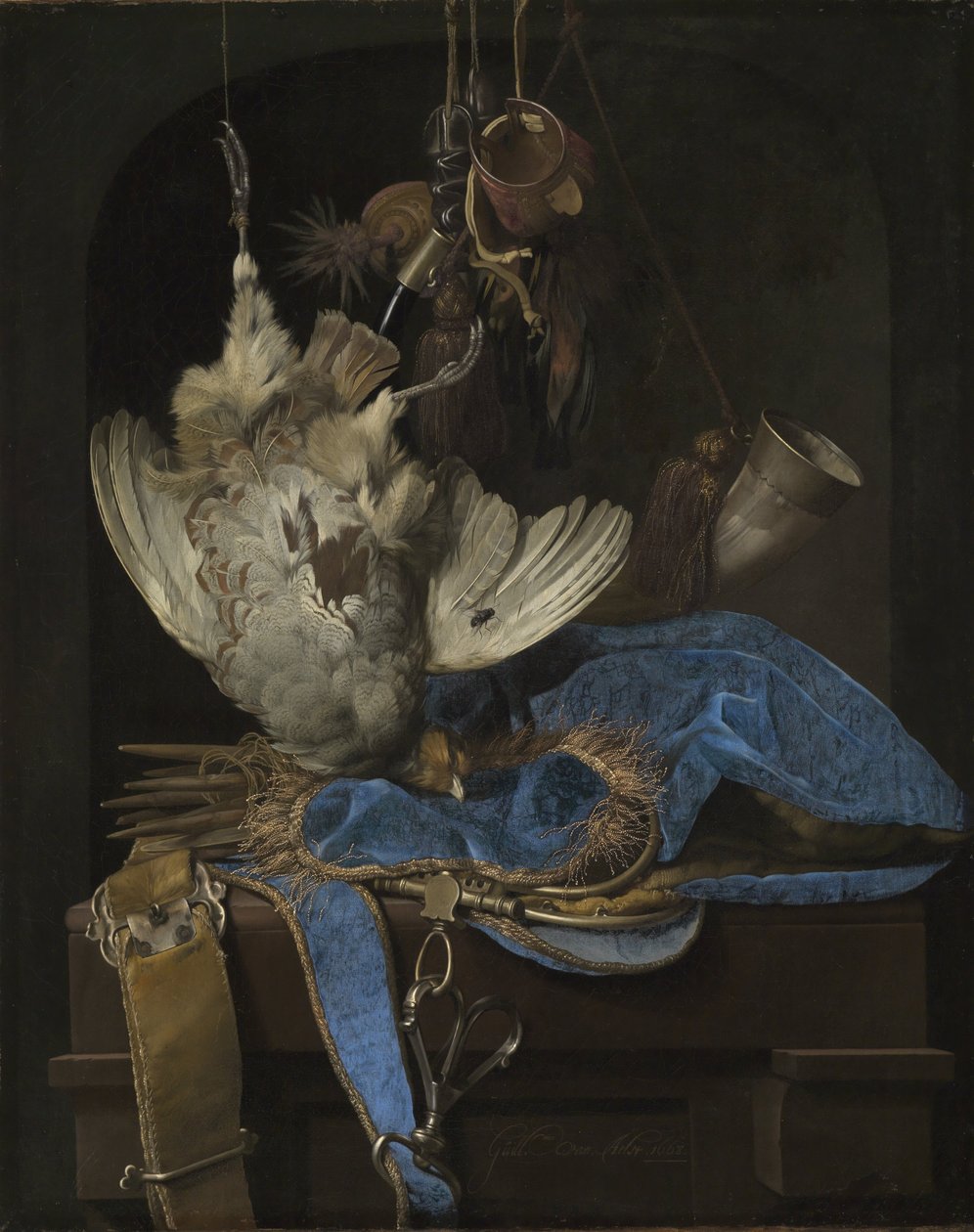 Zátiší s loveckou výbavou a mrtvými ptáky od Willem van Aelst