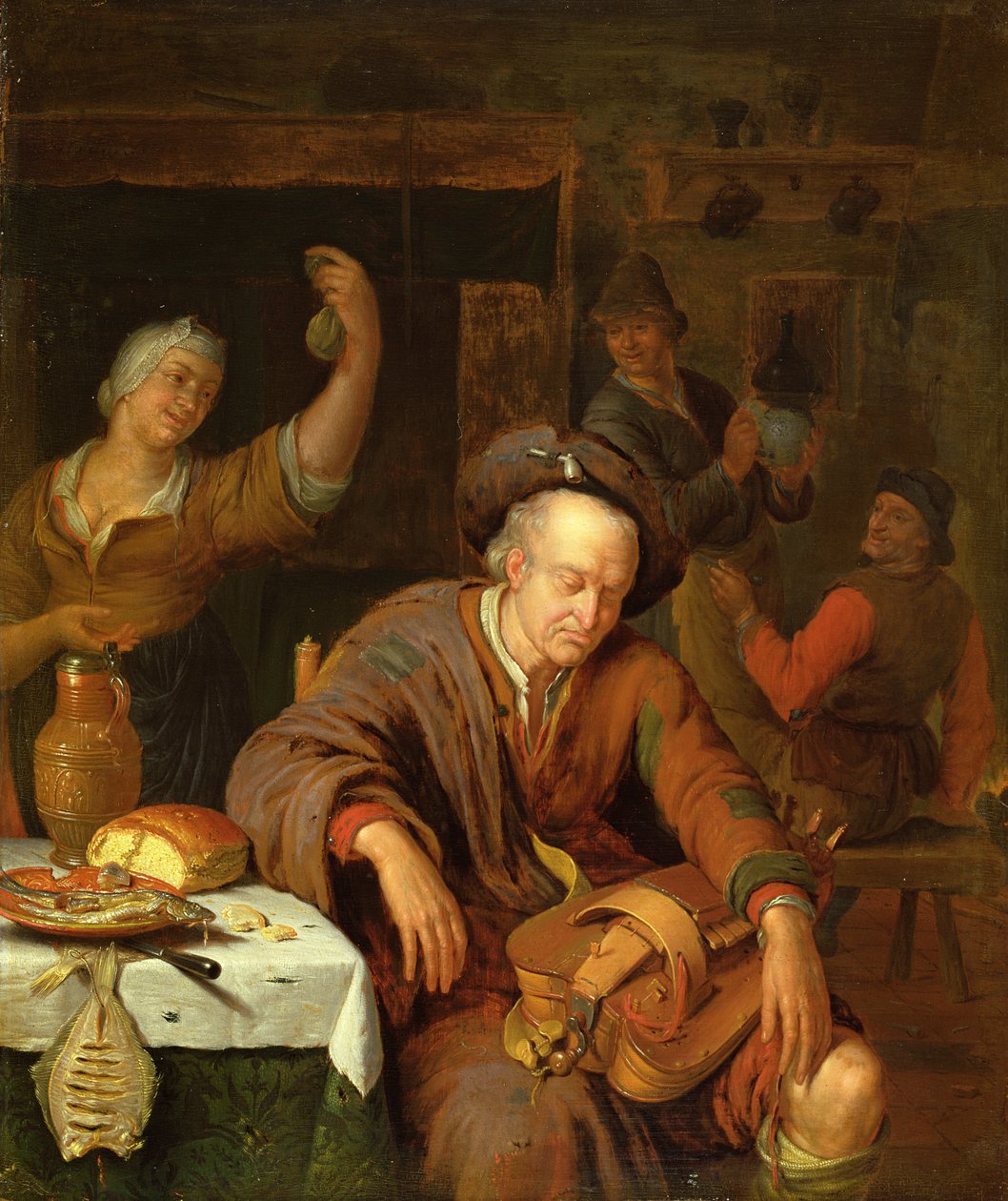 Hráč Hurdy Gurdy spí v hospodě od Willem Van Mieris