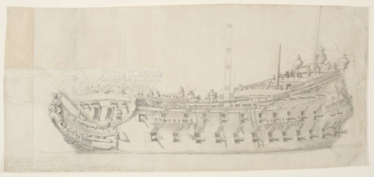 Francouzský válečný muž Royale Thérese, 1673 (černá křída s šedým lakem na středně hladkém krémovém papíře) od Willem van de Velde
