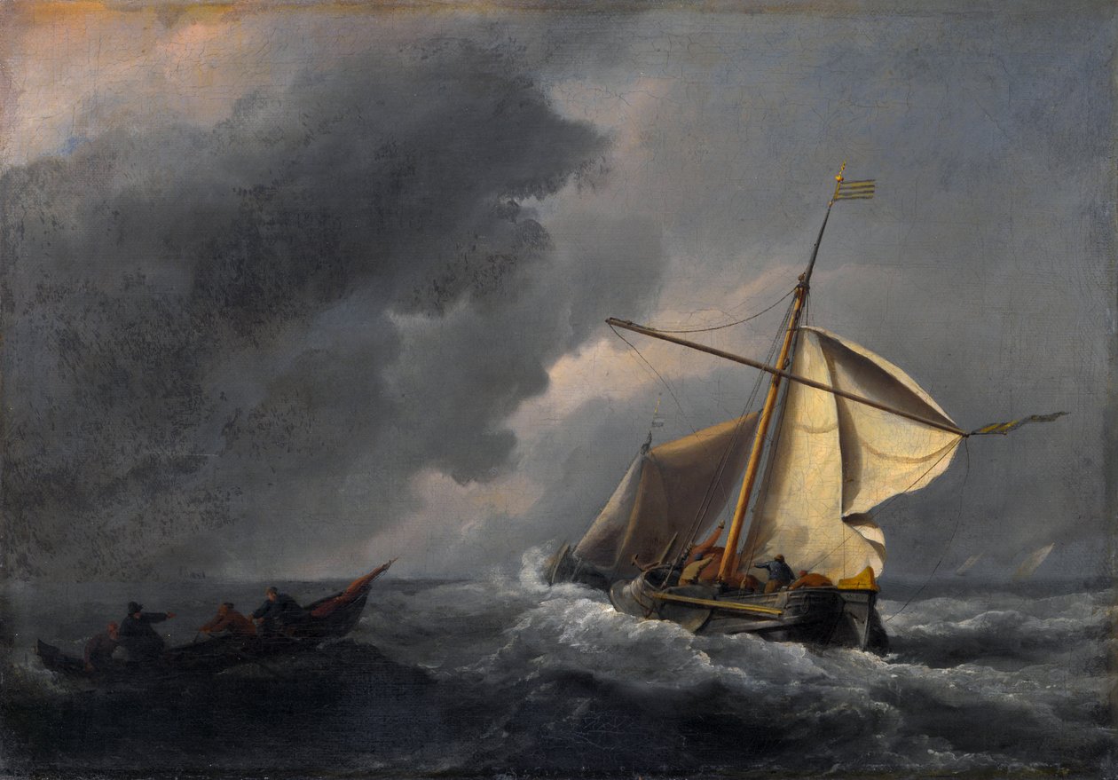 Holandská loď v silném větru od Willem van de Velde the Younger