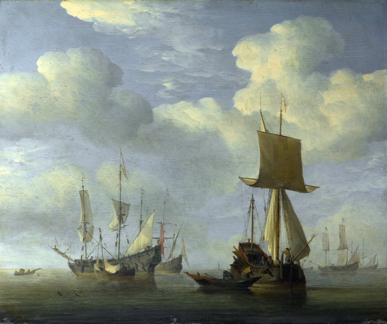 Anglické plavidlo a nizozemské lodě byly odvápněny od Willem van de Velde the Younger