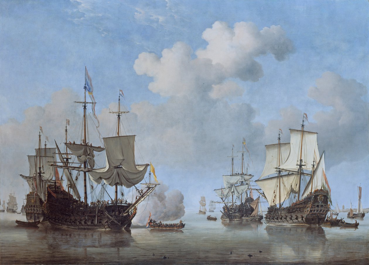 Klid: Holandské lodě se blíží ke kotvě od Willem van de Velde the Younger