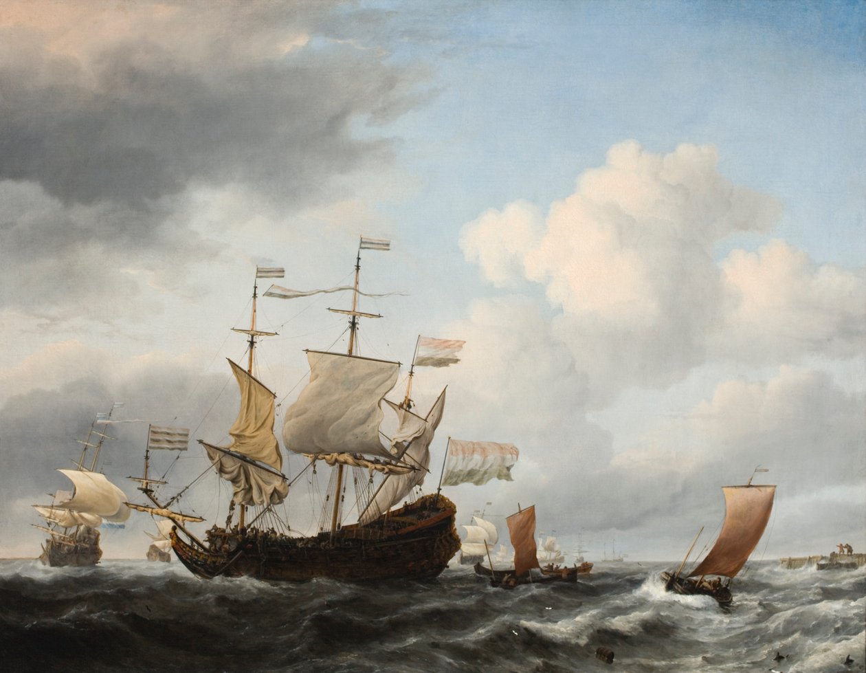 Vlajková loď se blíží ke kotvě od Willem van de Velde the Younger