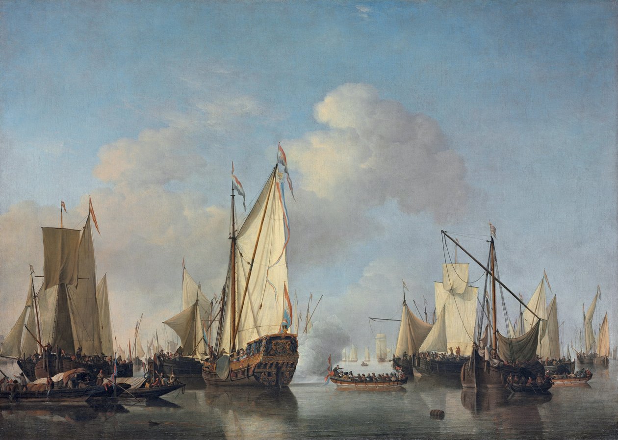 Státní jachta a další plavidla ve velmi lehkém vzduchu od Willem van de Velde the Younger
