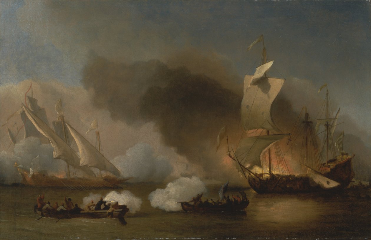 Akce u pobřeží Barbary s galejemi a anglickými loděmi od Willem van de Velde the Younger