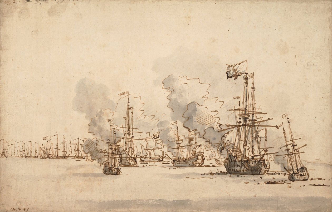 Mořská bitva u la Hogue, c. 1701 od Willem van de Velde the Younger