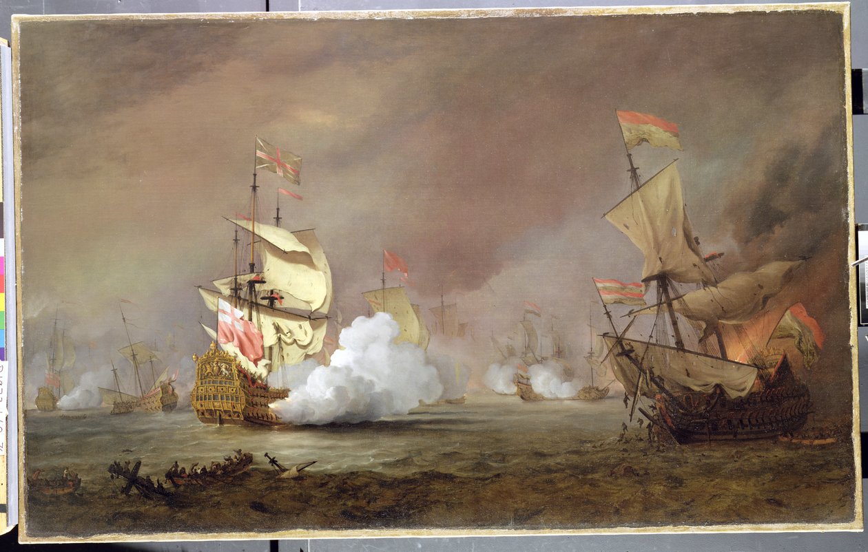 Námořní bitva anglo-nizozemských válek, kolem roku 1700 od Willem van de Velde the Younger