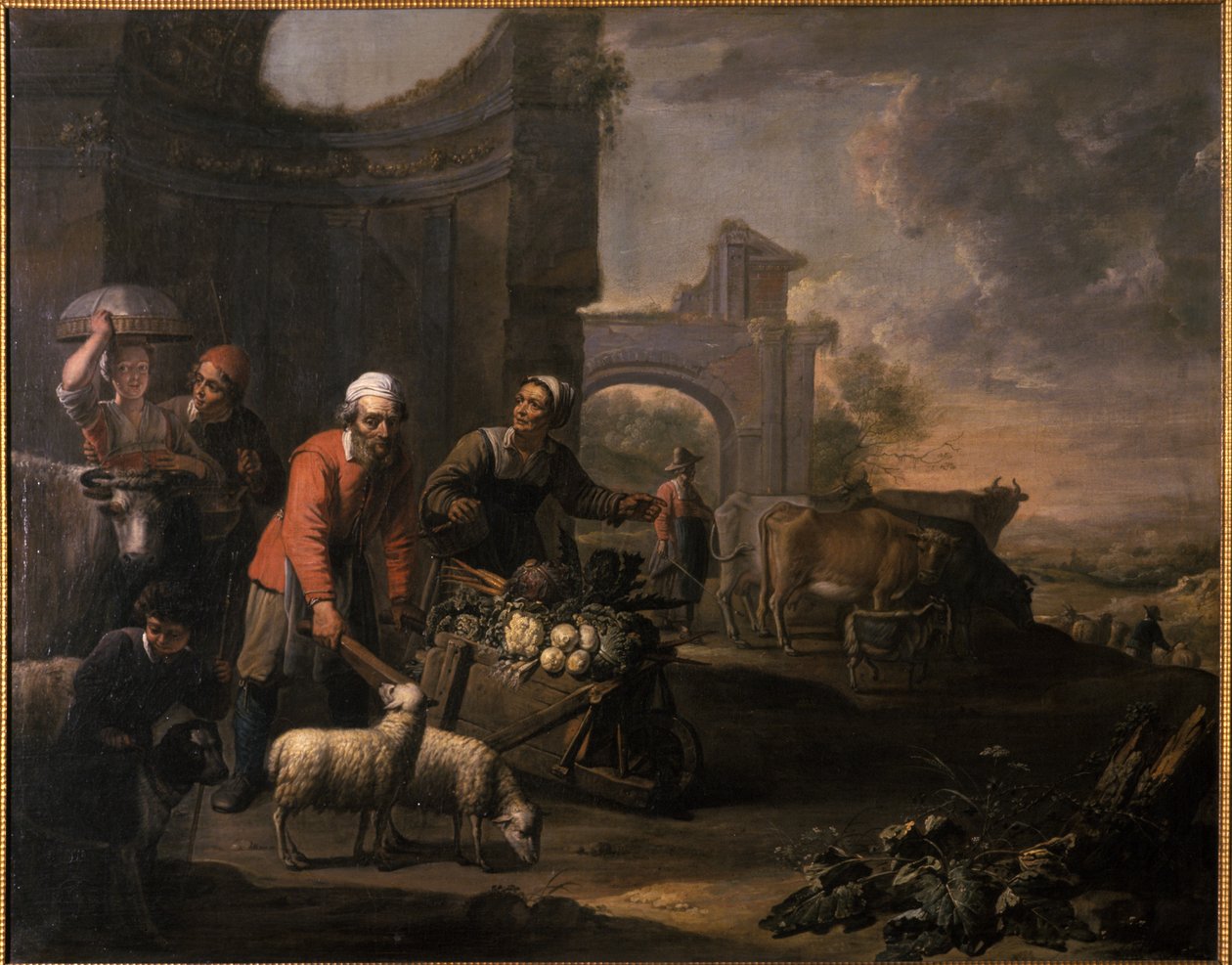 Muž s vozíkem plným zeleniny od Willem van the Elder Herp