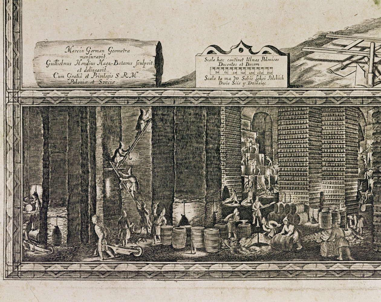 Solné doly ve Wieliczce u Krakova produkovaly zhruba třetinu příjmů polských králů... (rytina) od Willem (c.1597-1660) Hondius