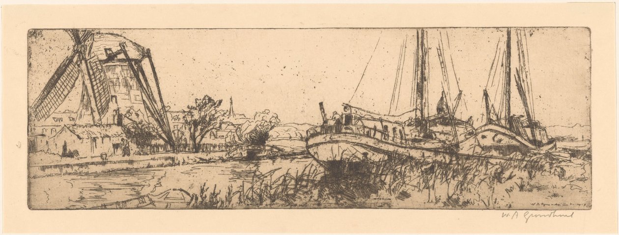De Vliet (původní název) od Willem Adrianus Grondhout (signed by artist)