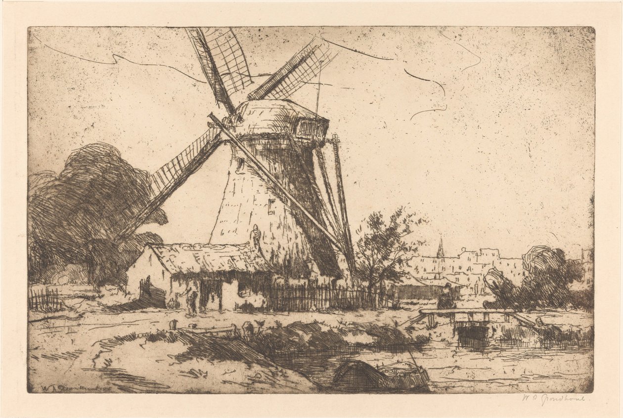 Větrný mlýn poblíž Haagu od Willem Adrianus Grondhout (signed by artist)