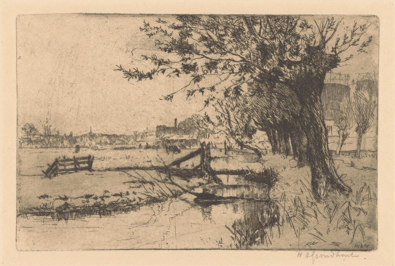 Příkop v Městské plynárně v Binckhorstu v Haagu od Willem Adrianus Grondhout (signed by artist)
