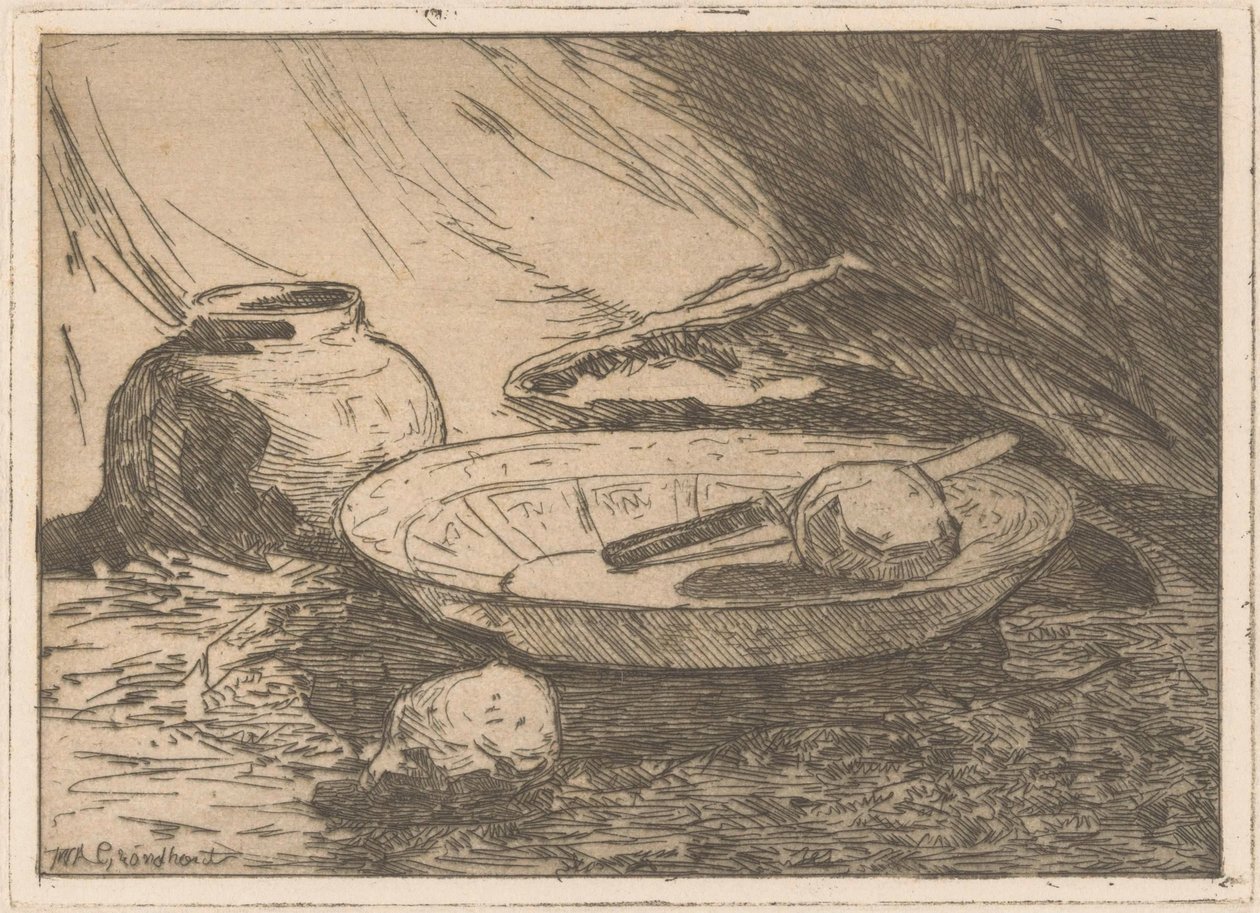 Zátiší s hrncem a miskou od Willem Adrianus Grondhout (signed by artist)