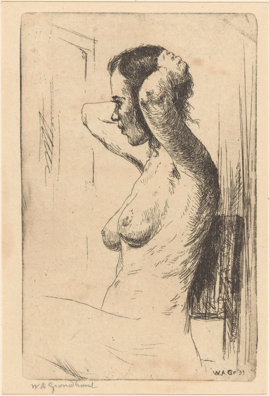 Sedící, nahá žena od Willem Adrianus Grondhout (signed by artist)