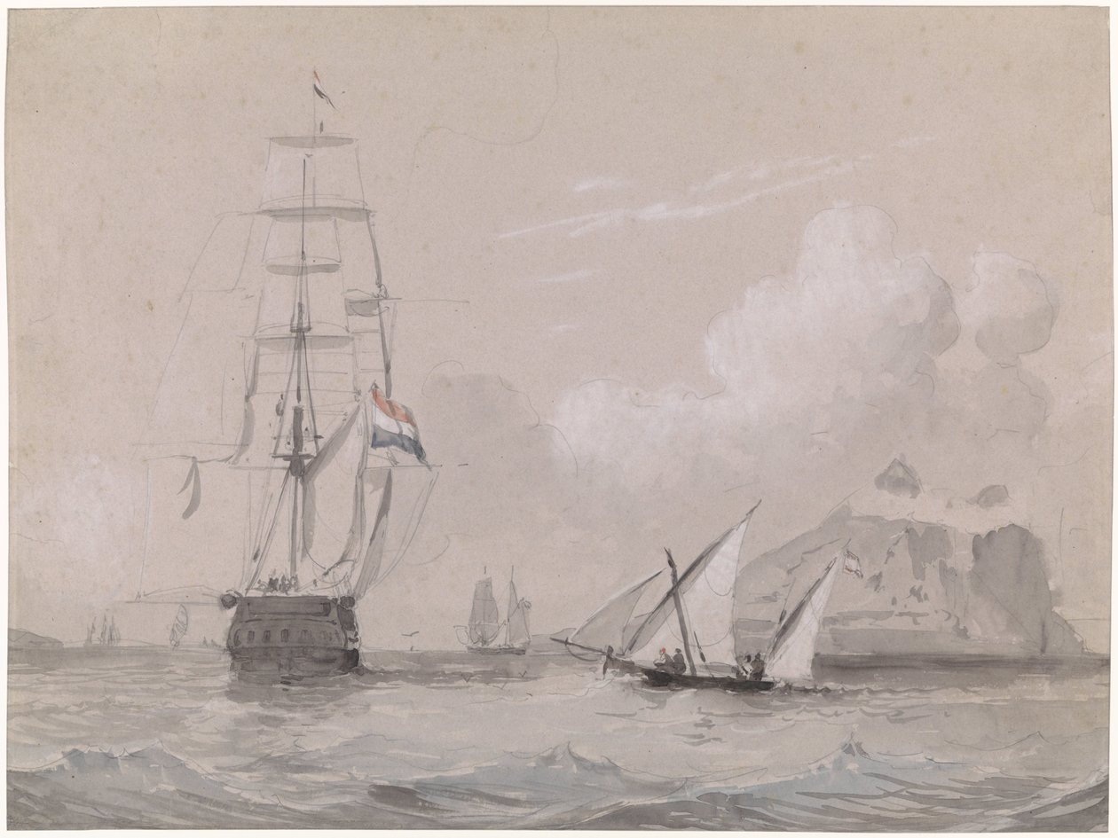 Nizozemská plachetnice u pobřeží Gibraltaru od Willem Anthonie van Deventer